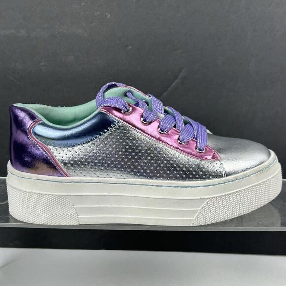Steve Madden Girls Size 1 M Big Kids Maggiie Silver Purple Sneakers Metallic - Picture 1 of 15